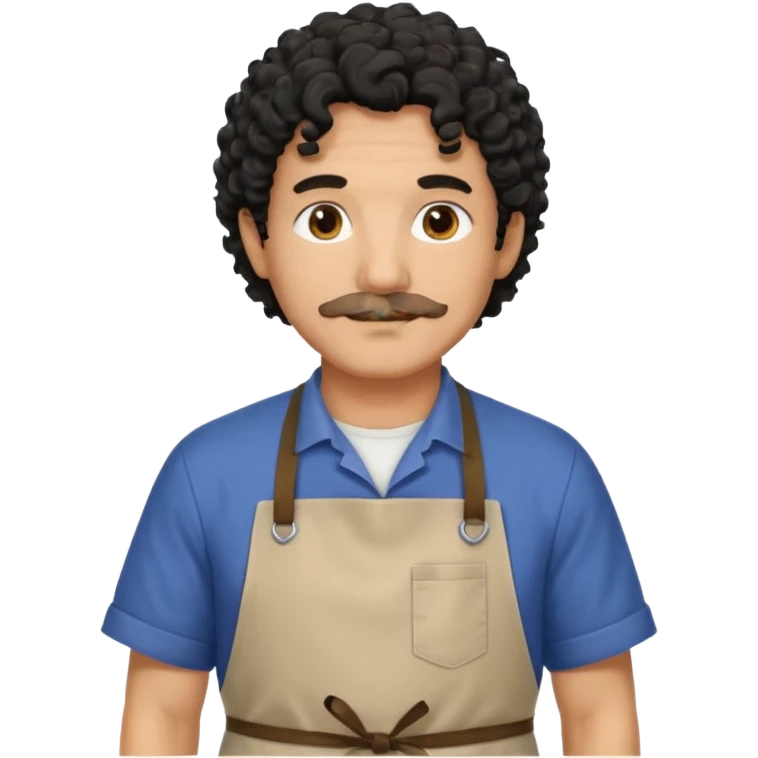 homme 50 ans cheveux frisé noir artiste peintre avec tablier d'art emoji