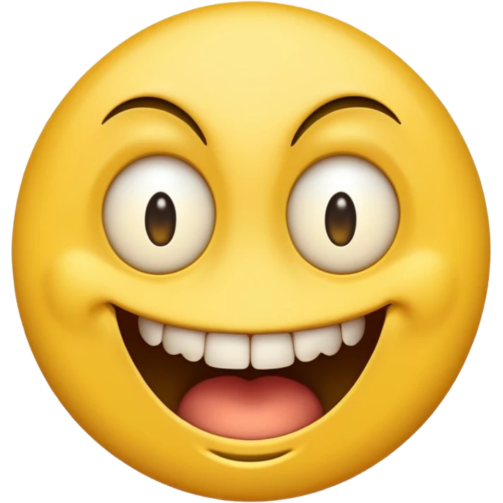 Yellow emoji with vertical slit eyes, huge creepy grin from ear to ear emoji