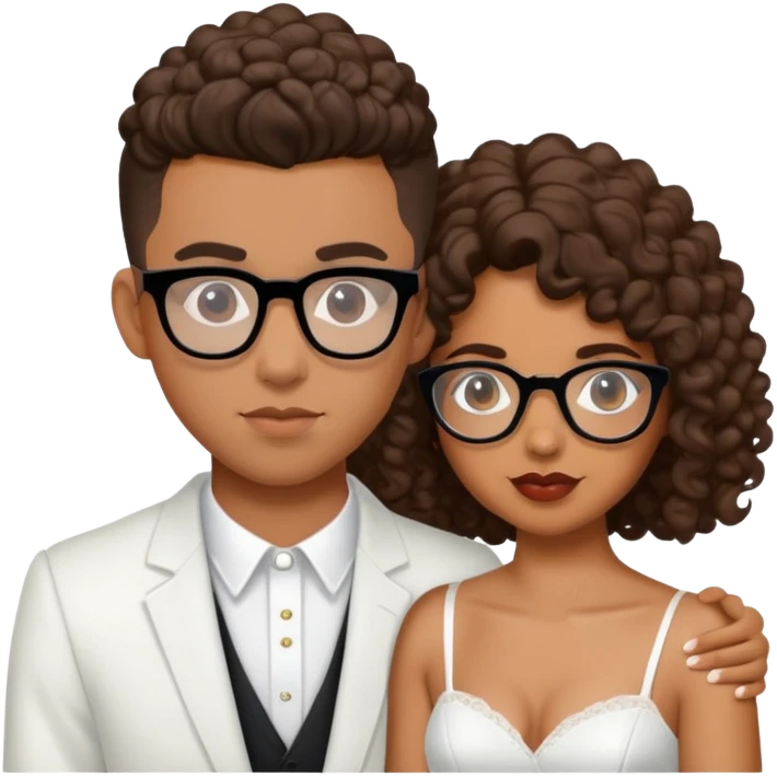 Bad bunny marrying a brown woman with glasses and shoulder length curly hair emoji