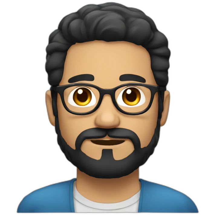 chilean man with black hair and black beard and round transparent glasses emoji