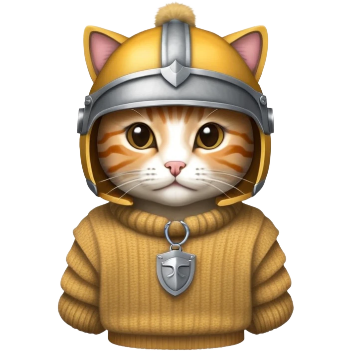 cat wearing a sweater and a trojan helmet emoji
