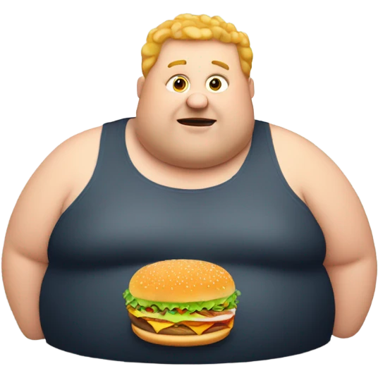 Fat guy holding fries and a burger emoji