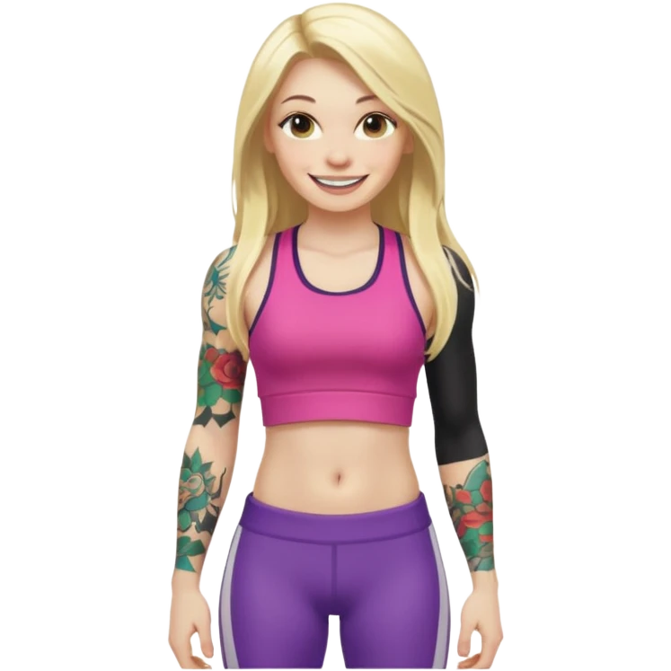 girl with long blonde hair and tattoos and an athletic ginger girl colorful clothes emoji