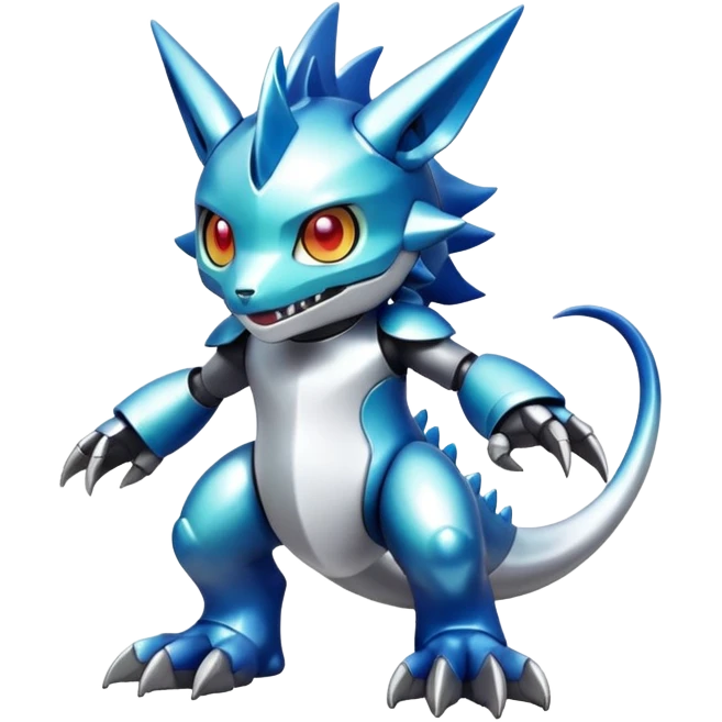 white metallic alloy gradient shiny glossy Fakémon-Digimon-creature-hybrid (full body) emoji