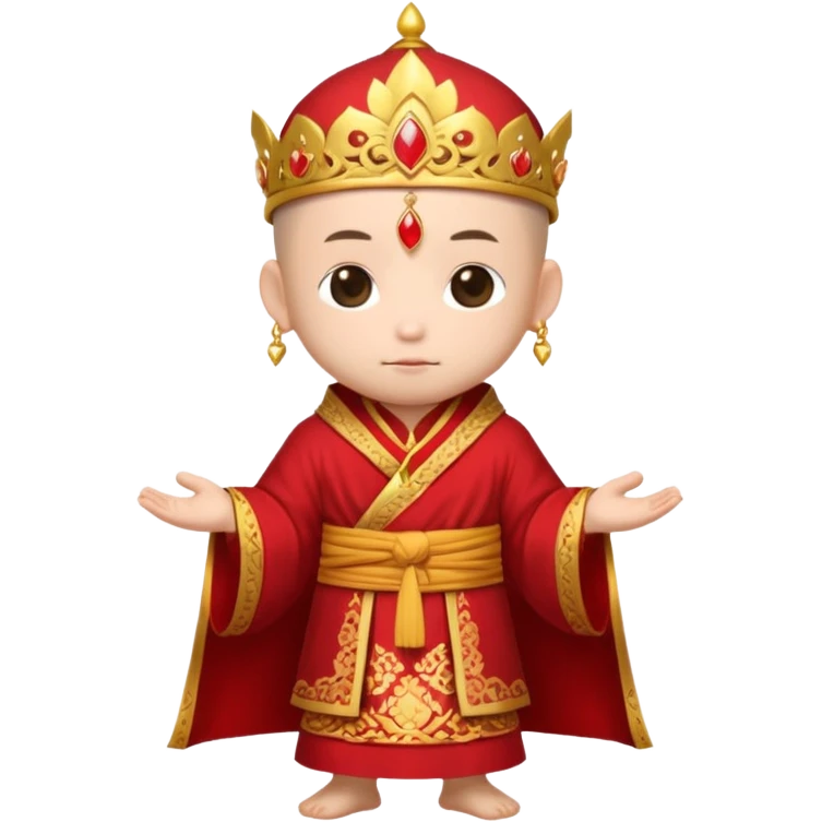 A small chibi-style monk character with red ceremonial robe with layered fabric and decorative gold-like patterns and an ornate red monk crown shaped like lotus petals.

 emoji