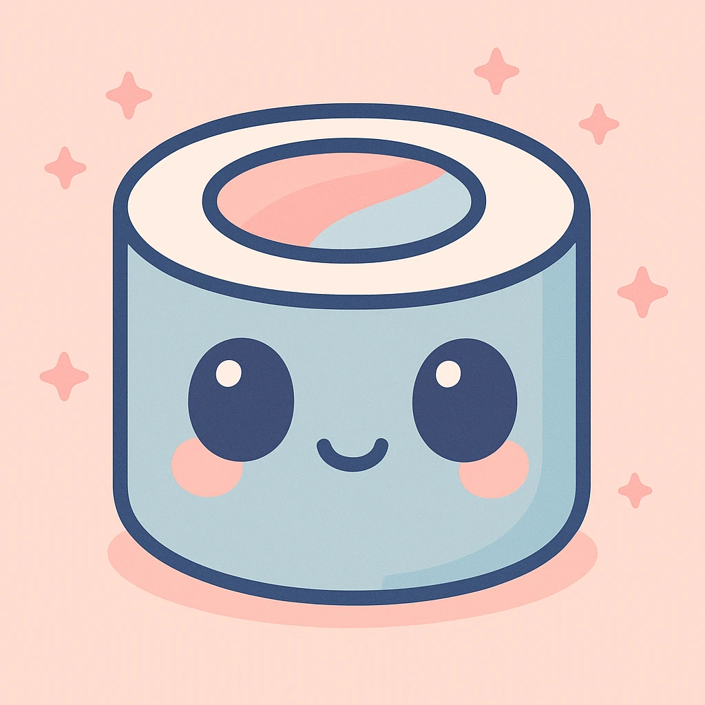 charming maki sushi, cute face, kawaii aesthetic, soft pinks and blues, rounded features emoji