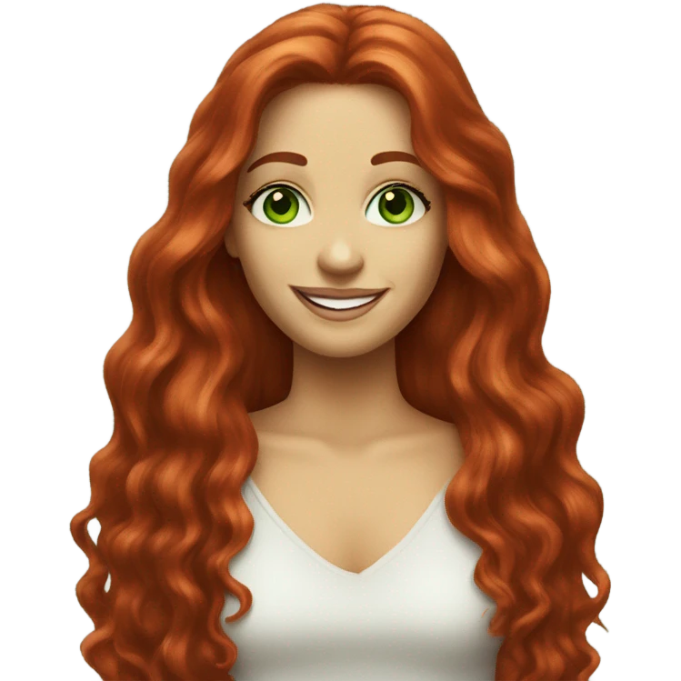 red long hair woman smiling green eyes with lashes emoji