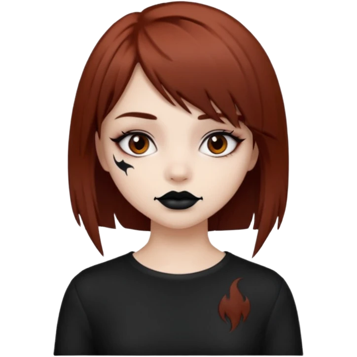 Reddish brown wolfcut emo blacklipstick pretty girl emoji