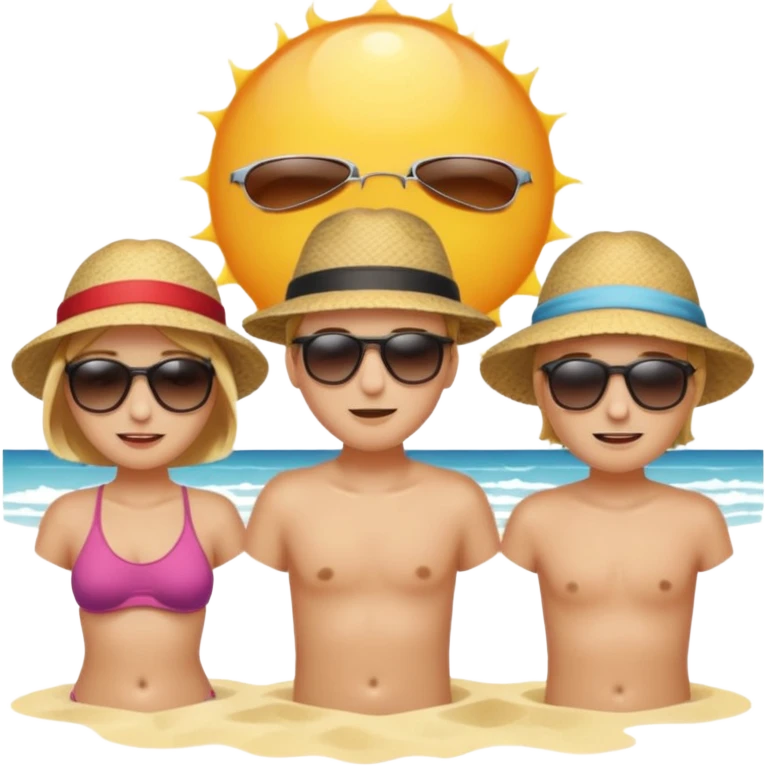 Create an emoji of 3 people feeling hot on the beach. emoji