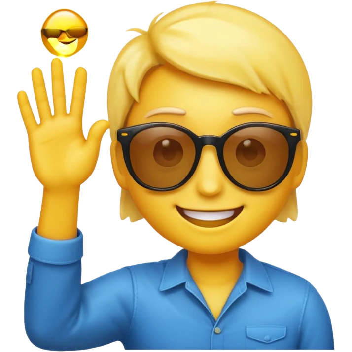 make me a emoji that is with summer glasses and a arm at the face smiling and please the emoji have aura emoji