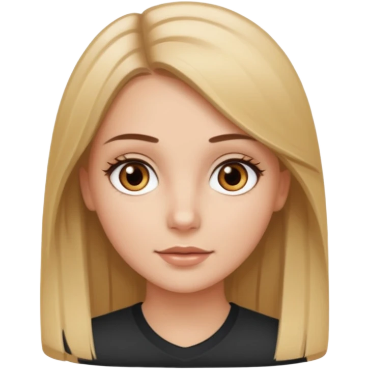 Make a white girl with brown eyes, brown straight hair with blonde highlights emoji