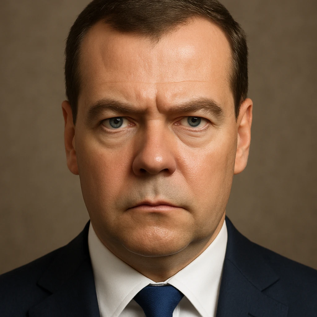photorealistic, high-quality portrait of Dmitry Medvedev in emoji style, very detailed, serious and focused look emoji