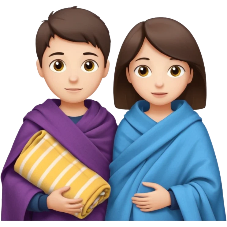 Boy and girl carrying blanket for sell emoji