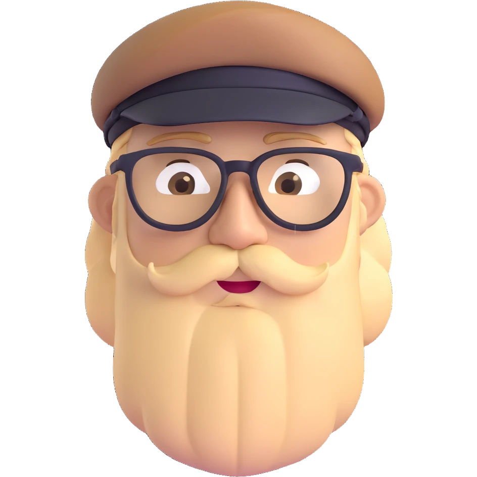 Adventurer with glasses, a beard and tan colored cap emoji