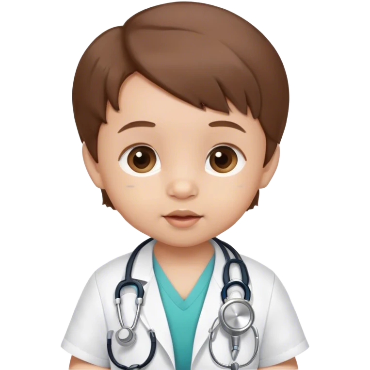 Baby, 6 months, with a stethoscope, brown hair emoji