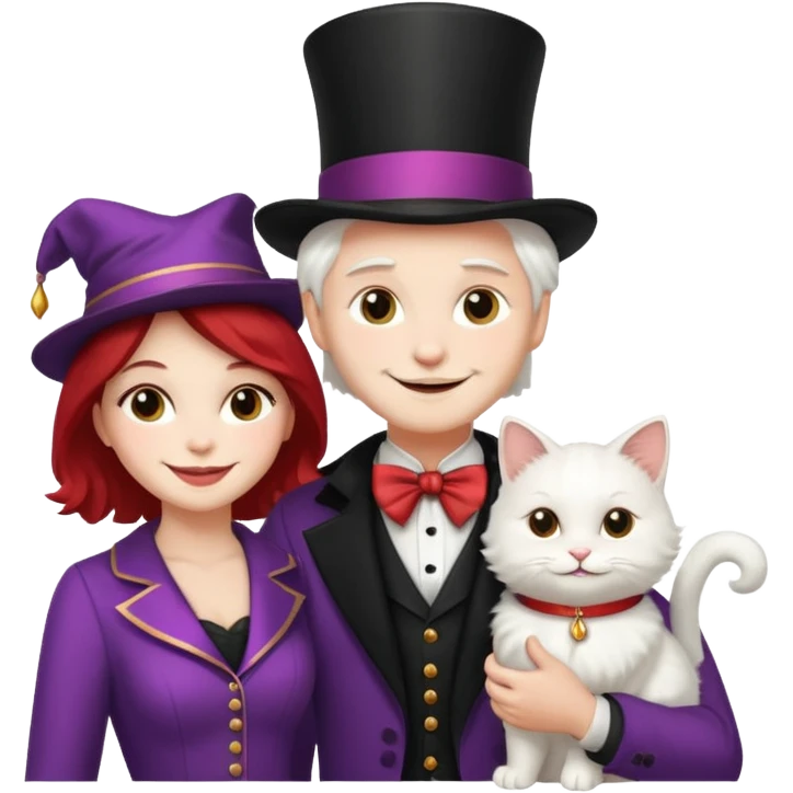 magician couple and their pet cat emoji