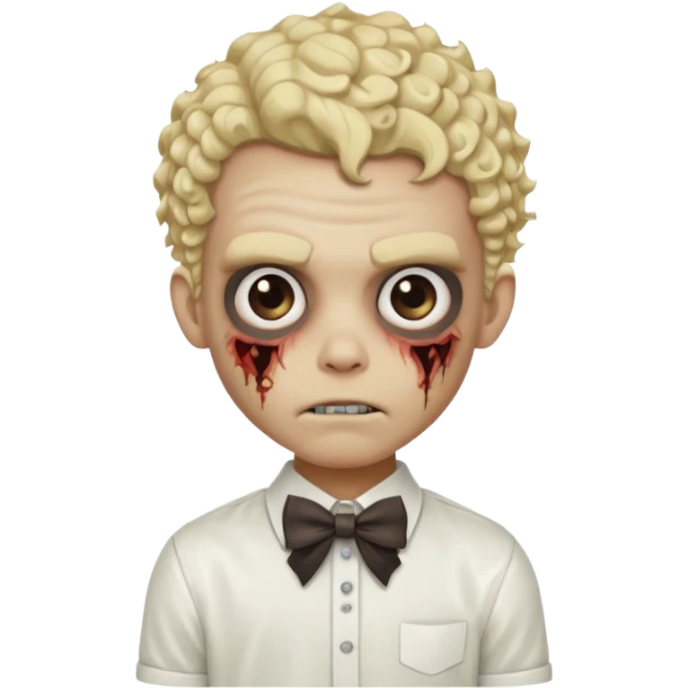Blonde zombie boy with a white shirt with a bow in his curly hair emoji