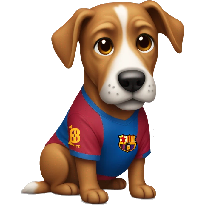 A dog wearing a Barcelona t shirt emoji