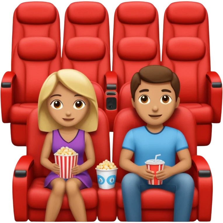 A couple sitting on a sofa inside a movie theater enjoying a film. emoji