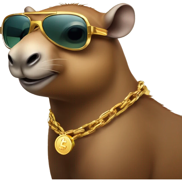 A capibara with money sunglasses and a gold chain emoji