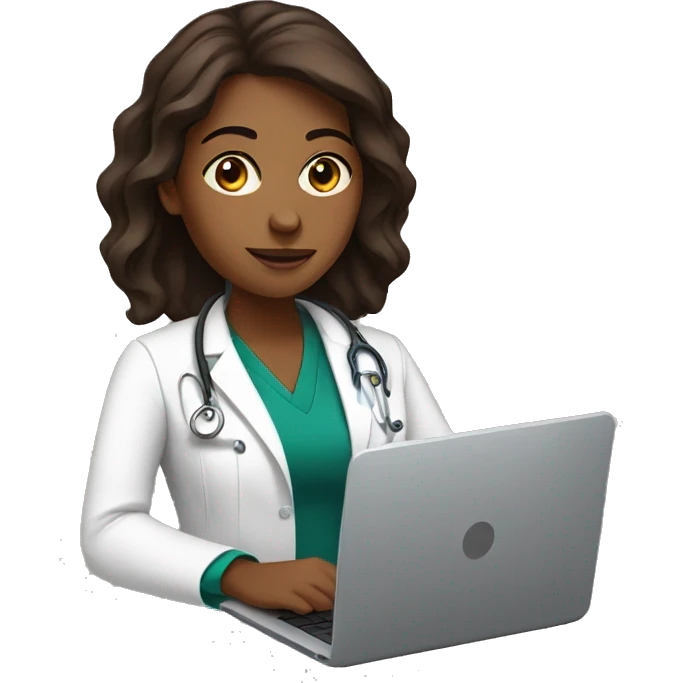 brown female doctor using laptop emoji