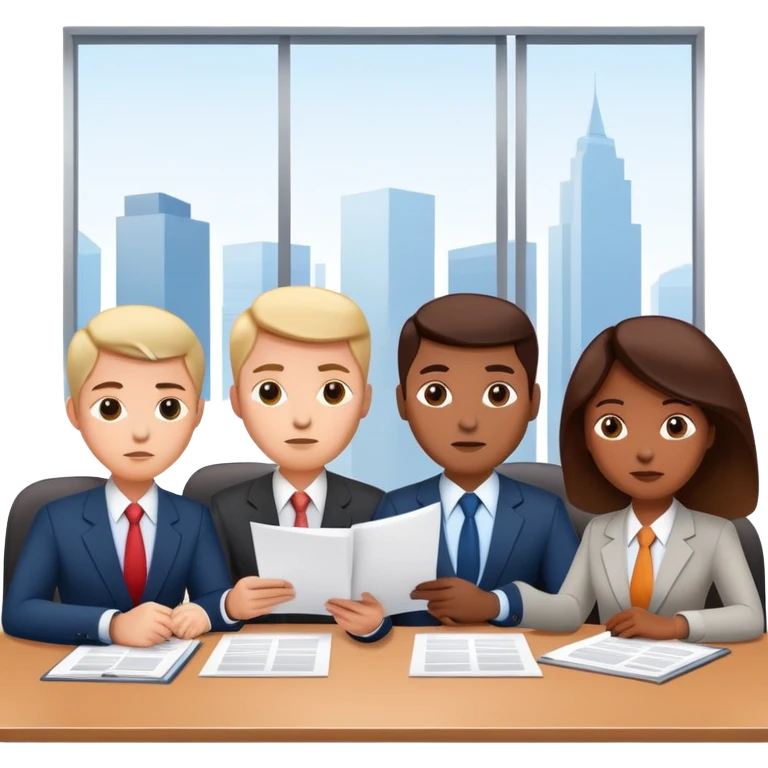 business team sharing documents at office meeting table emoji