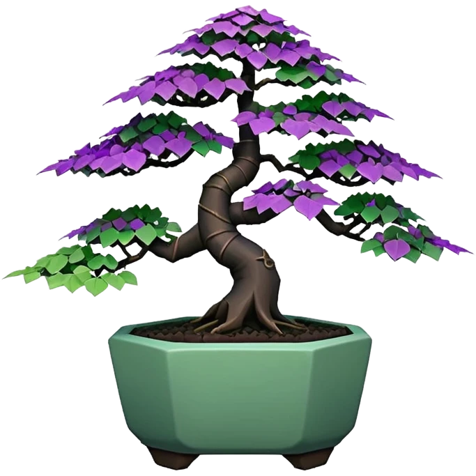  Earthenware small short squat cascading black green-violet bonsai purple maidenhair maple tree with triangular angular tiny-polygonal faceted asymmetrical originally shaped pot emoji