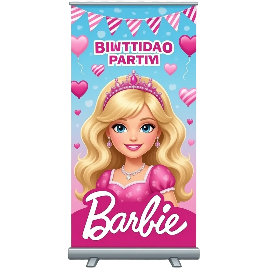 blue pink  birthday party standing banner, transparent background inspired by barbie colour pallete emoji
