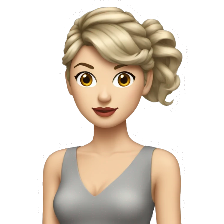 Taylor swift with a gray dress, hair in high ponytail emoji
