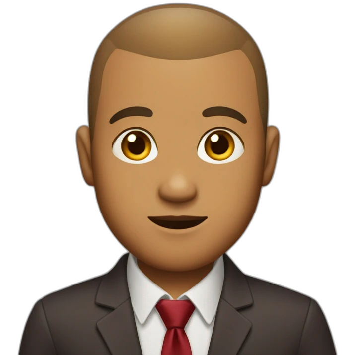 A man with caramel skin with a buzz cut wearing a maroon blazer with a red and yellow tie emoji