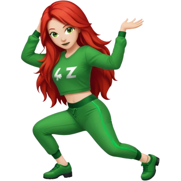 Thick white woman twerking with long red hair and green 420 outfit emoji