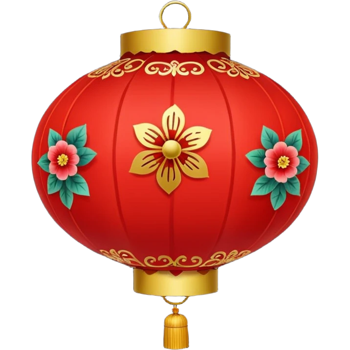 cute chinese red lantern with floral decoratons emoji