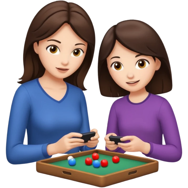 мама брюнетка и дочка брюнетка играют в игру emoji