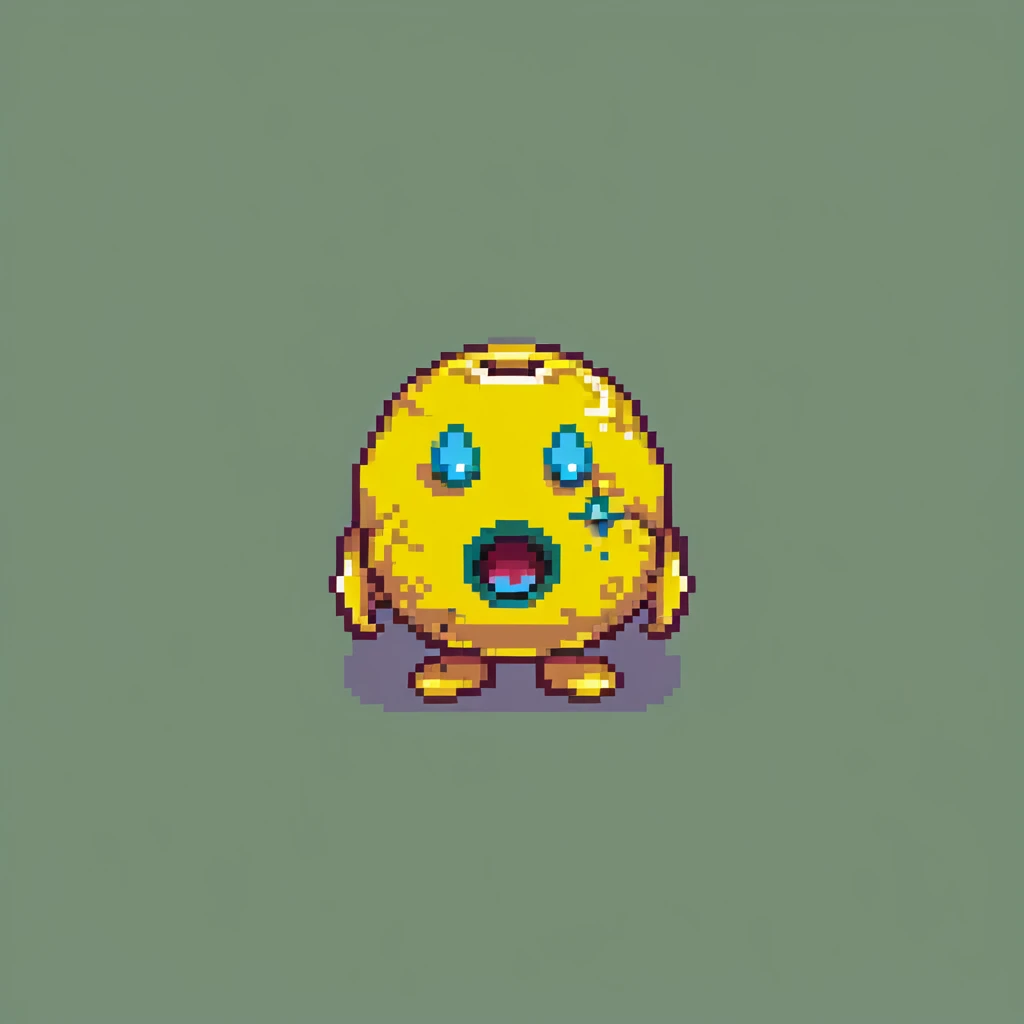 classic yellow pacman character with open mouth in 8-bit style emoji