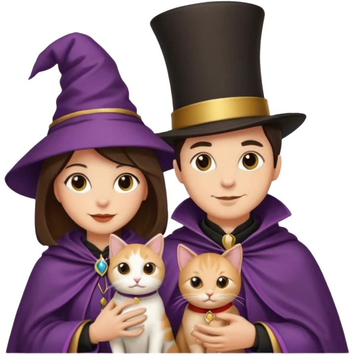 magician couple and their pet cat emoji