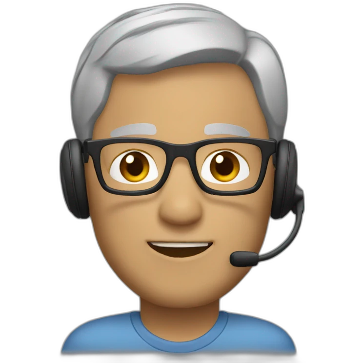 man short grey hair small glasses and headset emoji