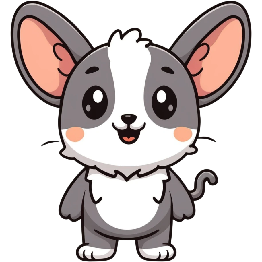 cartoon gibberling character, fluffy, oversized ears, smiling, simple background emoji