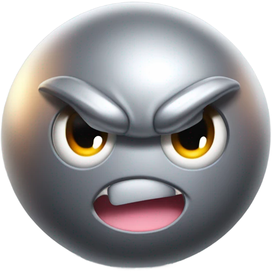 Metal cute mad Kirby bubble Gray ball driving on car wheels with mad eyebrows game emoji