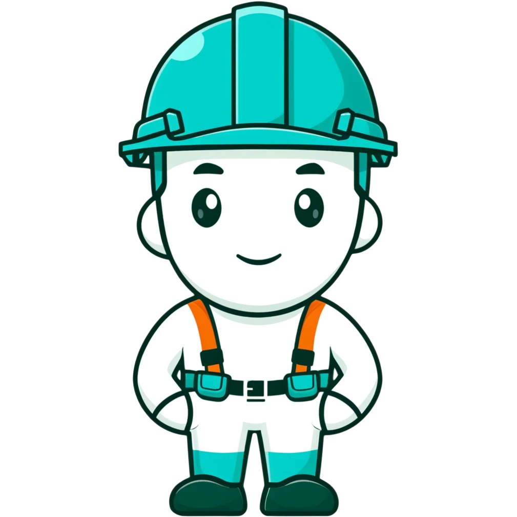Male oil rig worker in uniform and safety helmet, minimalist design with soft gradients in sky blue, teal green, white, and light gray emoji