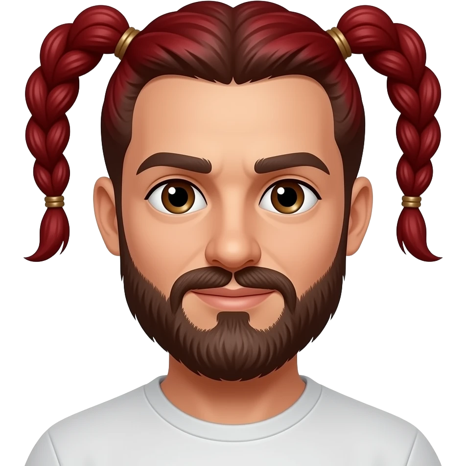 Faz me um homem com 2 tranças vermelhas com elas para traz da cabeça para que n apareça sem barba com olhos castanhos emoji