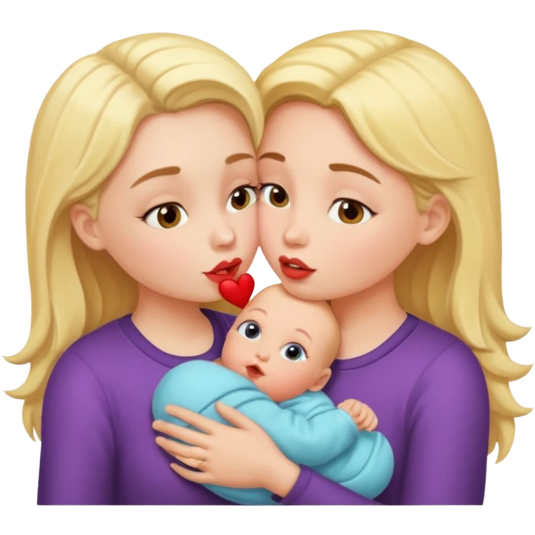 Two girls kissing with a baby emoji