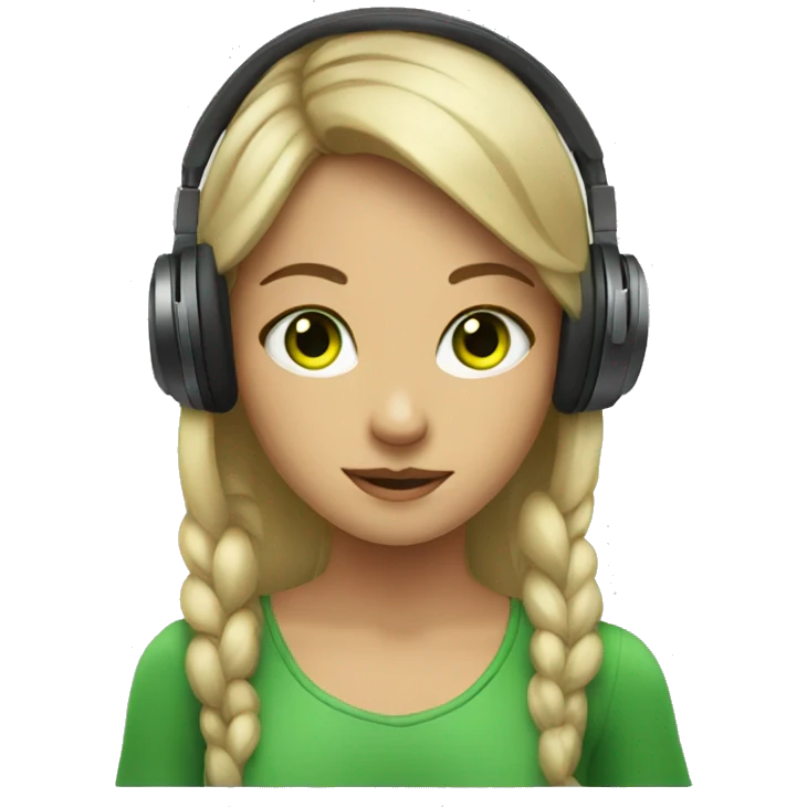 Girl with a green eyes listening a music on headphones  emoji