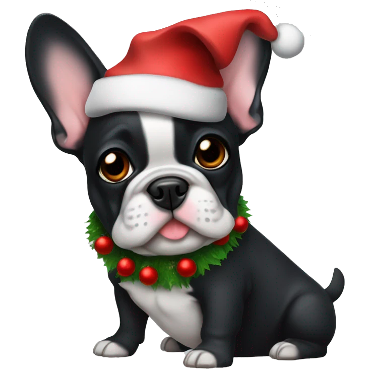 Frenchie black with Christmas hat  emoji