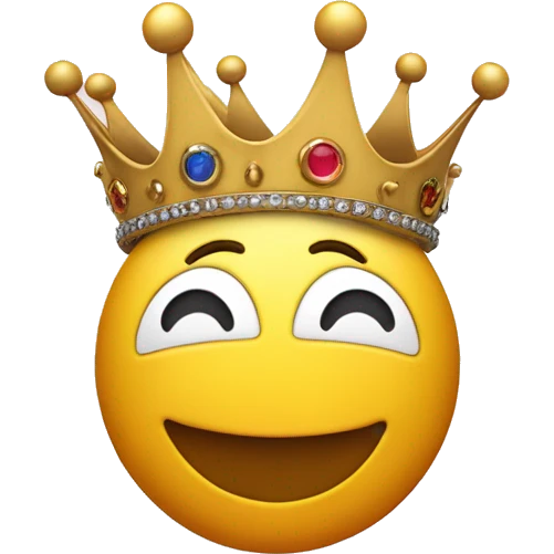 A round smiley face wearing a crown with the word “Epic" written on it  emoji