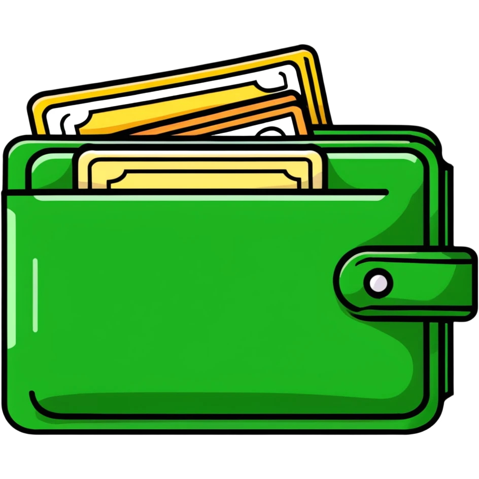 cartoon wallet with cash peeking out emoji