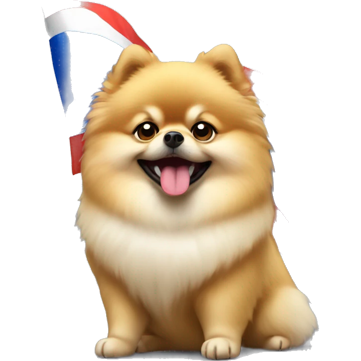 Fat Pomeranian spitz waiving small Russia flag  emoji