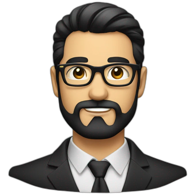 a dashing gentleman with a perfectly groomed black beard and sleek black hair, confidently sporting a stylish pair of spectacles emoji