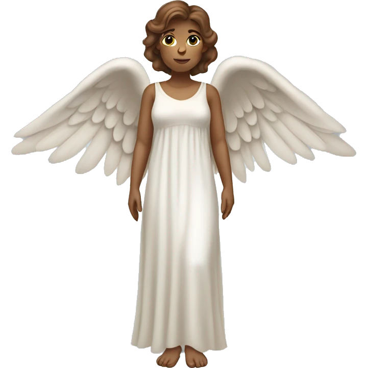Full length white woman with brown hair dressed as a beautiful angel with wings and a long flowy dress emoji