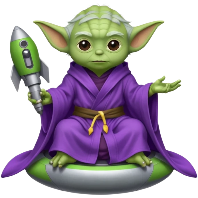yoda in a purple robe siting in a rocket emoji