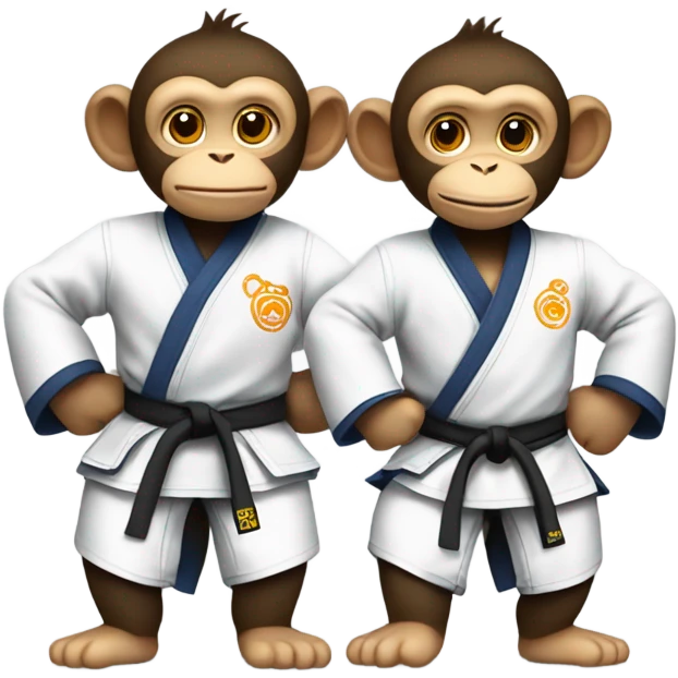 Two monkey wearing jiujitsu clothing with back mount on another cute monkey also dressed in jiujitsu clothing emoji